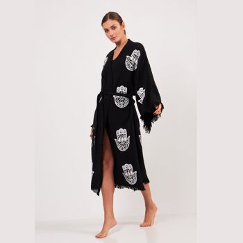 Peignoir kimono long Hamsa-noir 1