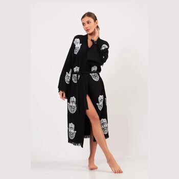 Peignoir kimono long Hamsa-noir 3