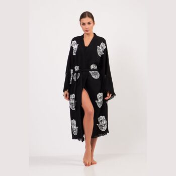 Peignoir kimono long Hamsa-noir 4