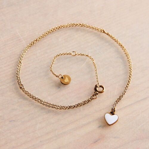 Stainless steel fine chain with mini heart – white/gold