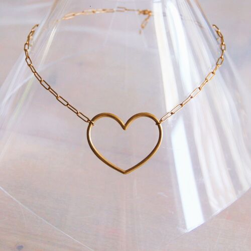 Stainless steel d-chain necklace with XL open heart – gold