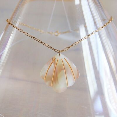 Stainless steel d-chain necklace with XL shell – gold