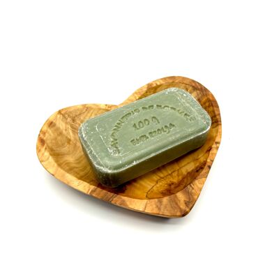 Porte-savon en forme de coeur en bois d'olivier