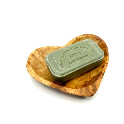 Heart-shaped soap dish made of olive wood