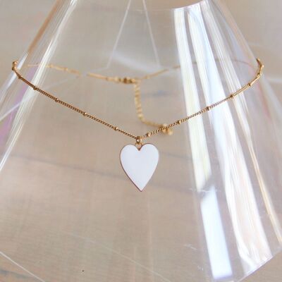 Stainless steel fine chain with balls with heart – white/gold