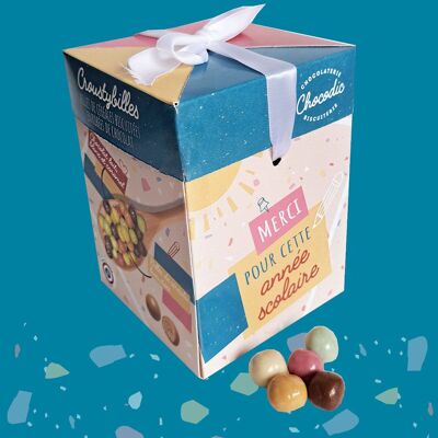 CHOCODIC - COFFRET MAXI CUBE CADEAUX CROUSTYBILLES - CADEAU FIN D'ANNEE SCOLAIRE ECOLE à offrir Maître, Maîtresse ou ATSEM