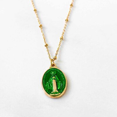 Rainbow Mary Necklace Medals Green