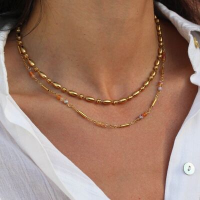 Gold necklace and Orange Jasmine pearls | Handmade jewelry in France