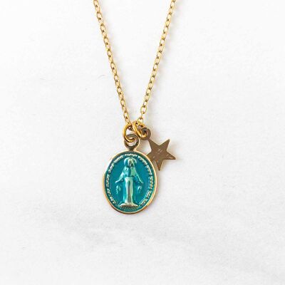 Rainbow Mary Medals Necklace Blue