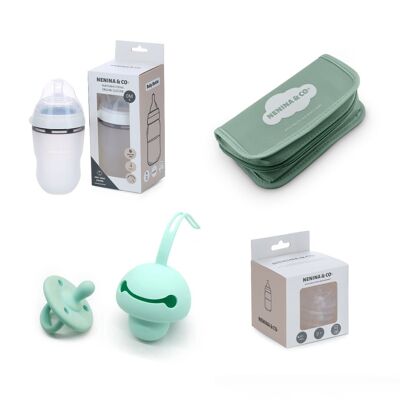 Kit Cadeau Idéal Ensemble d'hygiène + Attache-tétine + Sucette + Biberon + Remplacement de 4 tétines Nenina & Co