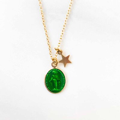 Rainbow Mary Necklace Medals Green