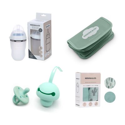 Kit Cadeau Idéal Ensemble d'hygiène + Attache-tétine + Sucette + Biberon + Remplacement de 4 tétines Nenina & Co