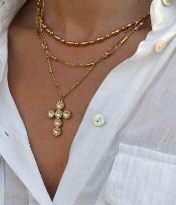 Collier Or pendentif croix à strass Donatella | Bijoux faits main en France 5