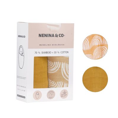 Pack 2 Mussola Mango + Arcobaleno 70% Bambù +30% Cotone Nenina & Co