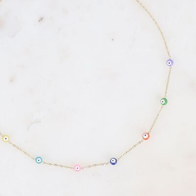 Necklace - stainless steel with enameled bead eyes