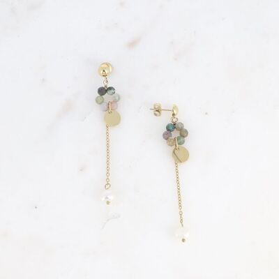 Dangling earrings - natural stone ring and dangling chain