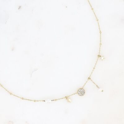 Collana - nappa rotonda con ossidi di zirconio, stella e perle d'acqua dolce