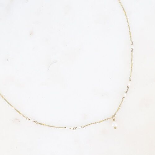 Collier - chaîne façon pincée avec perles d'eau douce