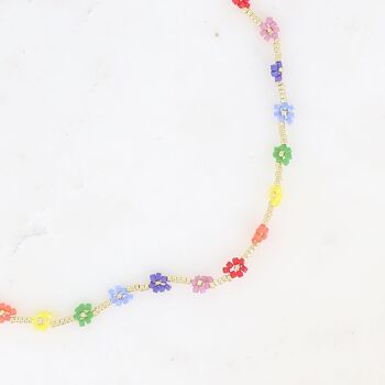 Collier - sur fil avec fleurs en perles rocailles 4