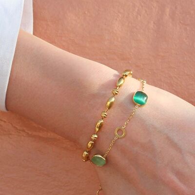 Fine bracelet with Green Willow stones | Handmade jewelry in France