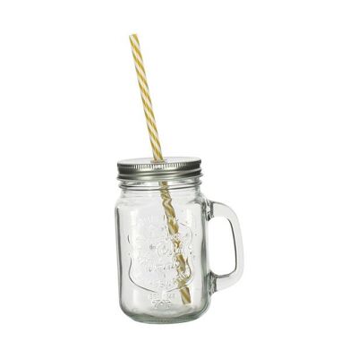 450ml glass mug with reusable plastic straw
