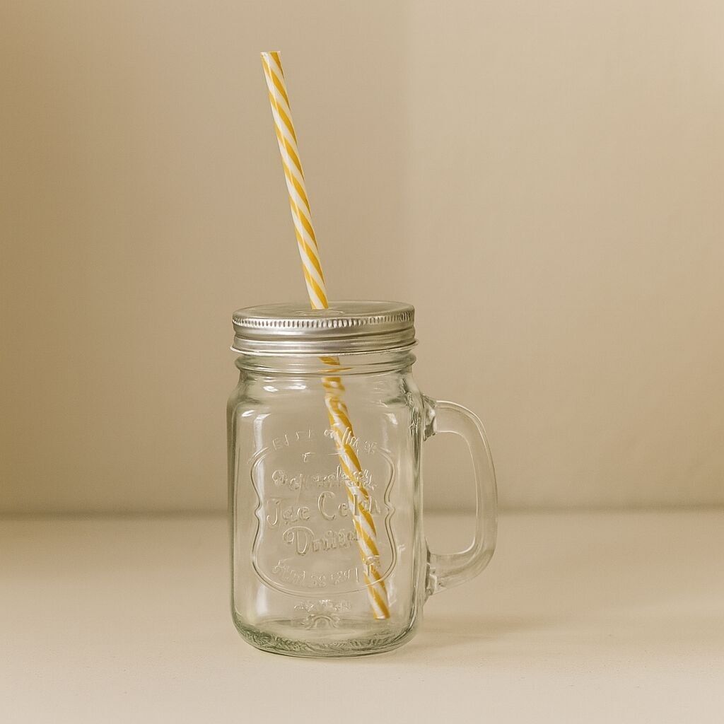 450ml glass mug with reusable plastic straw