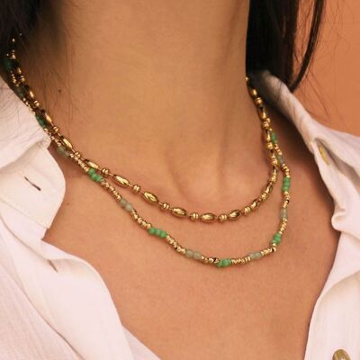 Cassia Grün und Gold Perlenkette | Handgefertigter Schmuck in Frankreich