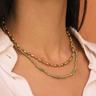 Cassia Green and Gold Beaded Necklace | Handmade jewelry in France