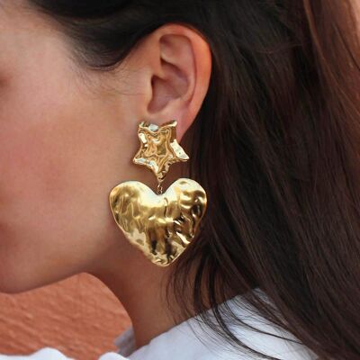 Heart Earrings XL Gold Narcissus | Handmade jewelry in France