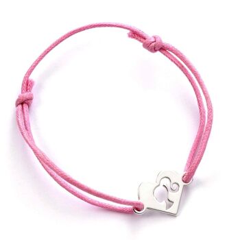 Barbie Bracelet d'amitié en forme de cœur en argent sterling avec cordon rose 1