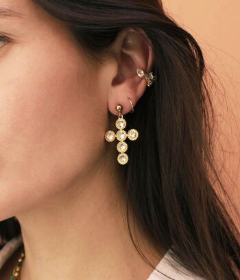 Boucles d'oreilles Or pendants croix à strass Donatella | Bijoux faits main en France 2