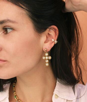 Boucles d'oreilles Or pendants croix à strass Donatella | Bijoux faits main en France 3