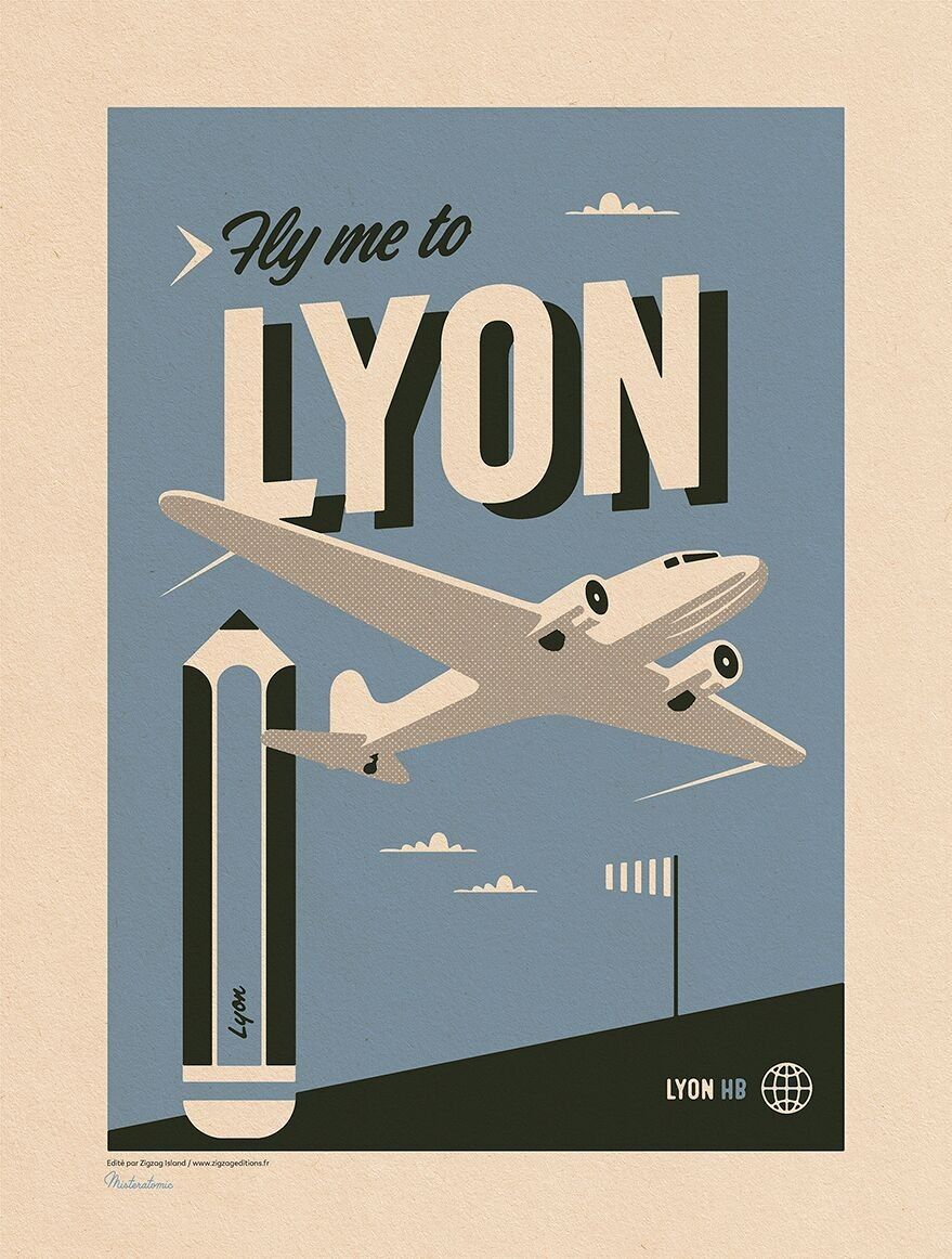 FLY TO LYON RETRO POSTER