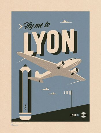 FLY TO LYON RETRO AFFICHE