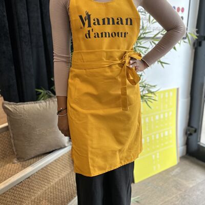 XL Mustard Apron "Mom of love" - ​​Mother's Day