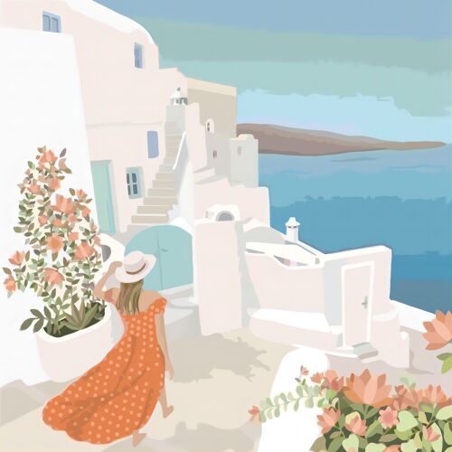 Peinture à numéro avec cadre 30x30 - Voyage à Santorin