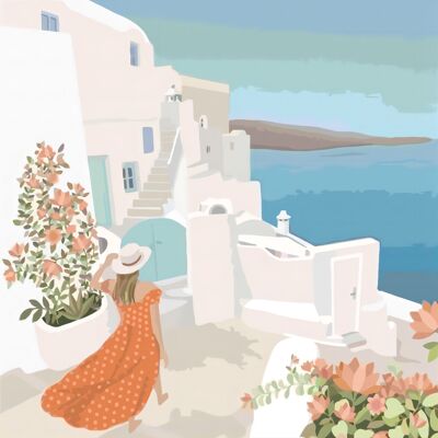 Malen nach Zahlen mit Rahmen 30x30 - Reise nach Santorini