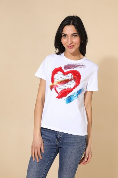 T-shirt coton coeur peinture