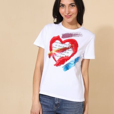 T-shirt coton coeur peinture