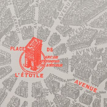 Affiche Letterpress Place de l'Étoile (Arc de Triomphe), plan Paris rouge fluo argent vintage carré 4