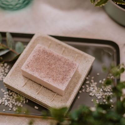 Goat milk soap with pink clay and lavender essential oil