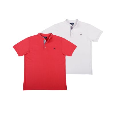 Pack 2 Polos Mao Hombre Coral-Blanco