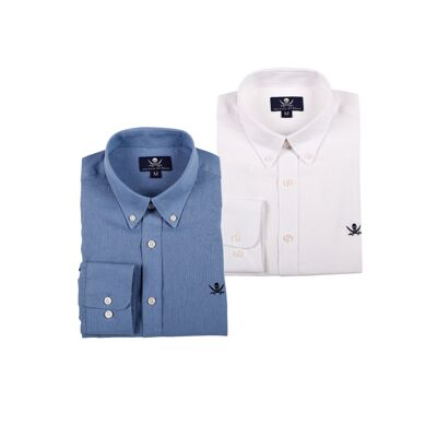 Pack 2 Camisas Lino Hombre Denim-Blanco