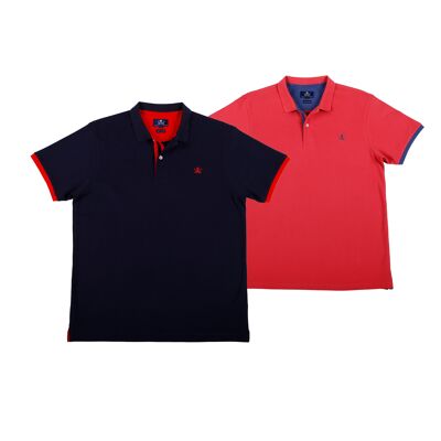 Pack 2 Polos Combi Hombre Marino-Coral 