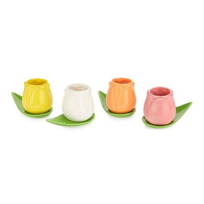 Set tasses à café - Coffee cup set - Set tazas café - Kaffetassen-set, Tulip x4, blanco/amarillo/naraja/rosa