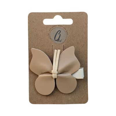 Alligator clip leather look butterfly cream OK 3698