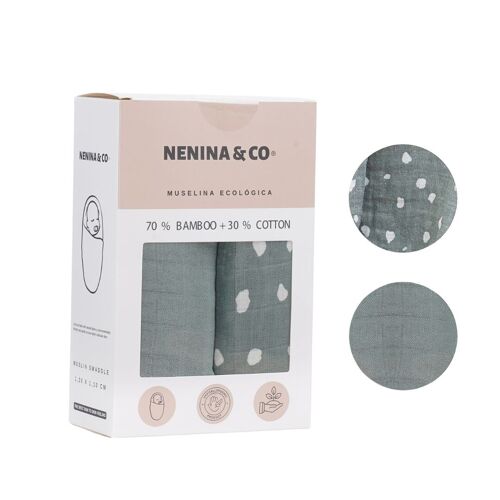 Pack 2 Muselinas Gris + Nieve 70% Bamboo +30 % Algodón Nenina & Co