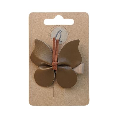 Alligator clip butterfly leather look Sepia OK 3700