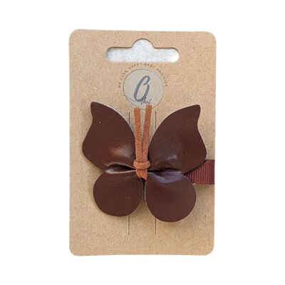 Alligator clip butterfly leather look Chocolate OK 3701