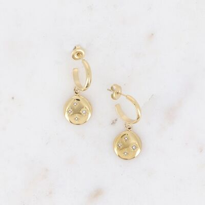 Pluivioa hoop earrings - round pendant, stars and zirconium oxides